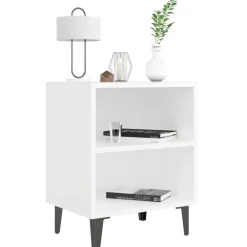 vidaXL Nachtkastje met metalen poten 40x30x50 cm wit