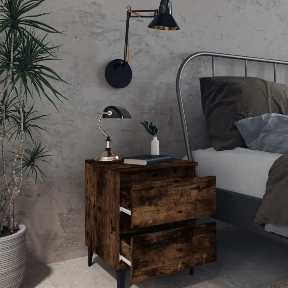 vidaXL Nachtkastje met metalen poten 40x35x50 cm gerookt eikenkleurig