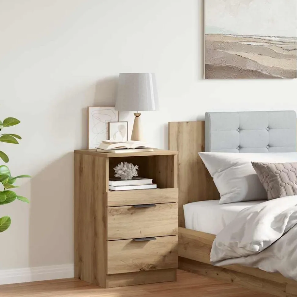 vidaXL Nachtkastje 40x36x65 cm bewerkt hout artisanaal eikenkleurig