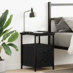 vidaXL Nachtkastje 34x35,5x50 cm bewerkt hout zwart eikenkleur