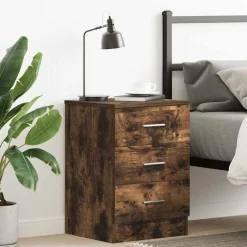 vidaXL Nachtkastje 38x35x56 cm bewerkt hout gerookt eikenkleurig