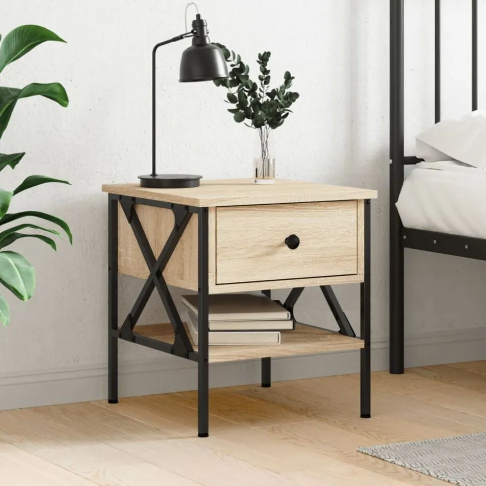 vidaXL Nachtkastje 40x42x45 cm bewerkt hout sonoma eikenkleurig