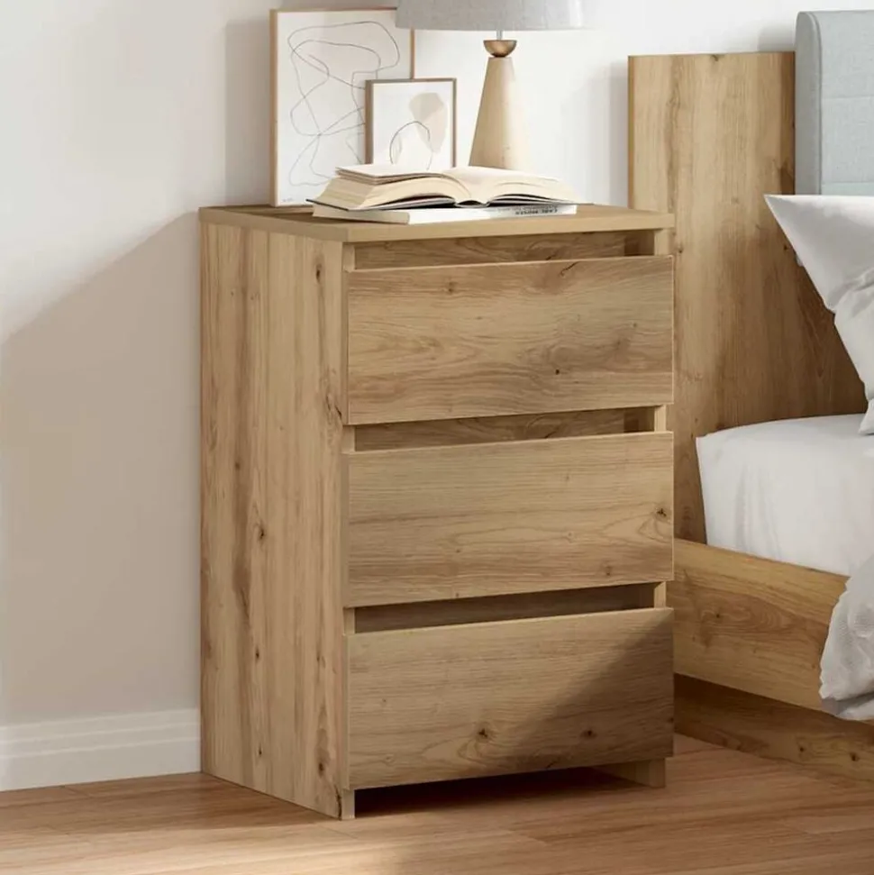 vidaXL Nachtkastje 40x35x62,5 cm bewerkt hout artisanaal eikenkleur