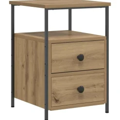 vidaXL Nachtkastje 34x35,5x50 cm bewerkt hout artisanaal eikenkleurig