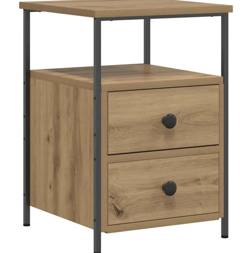 vidaXL Nachtkastje 34x35,5x50 cm bewerkt hout artisanaal eikenkleurig