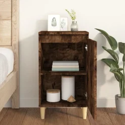vidaXL Nachtkastje 40x35x70 cm bewerkt hout gerookt eikenkleurig