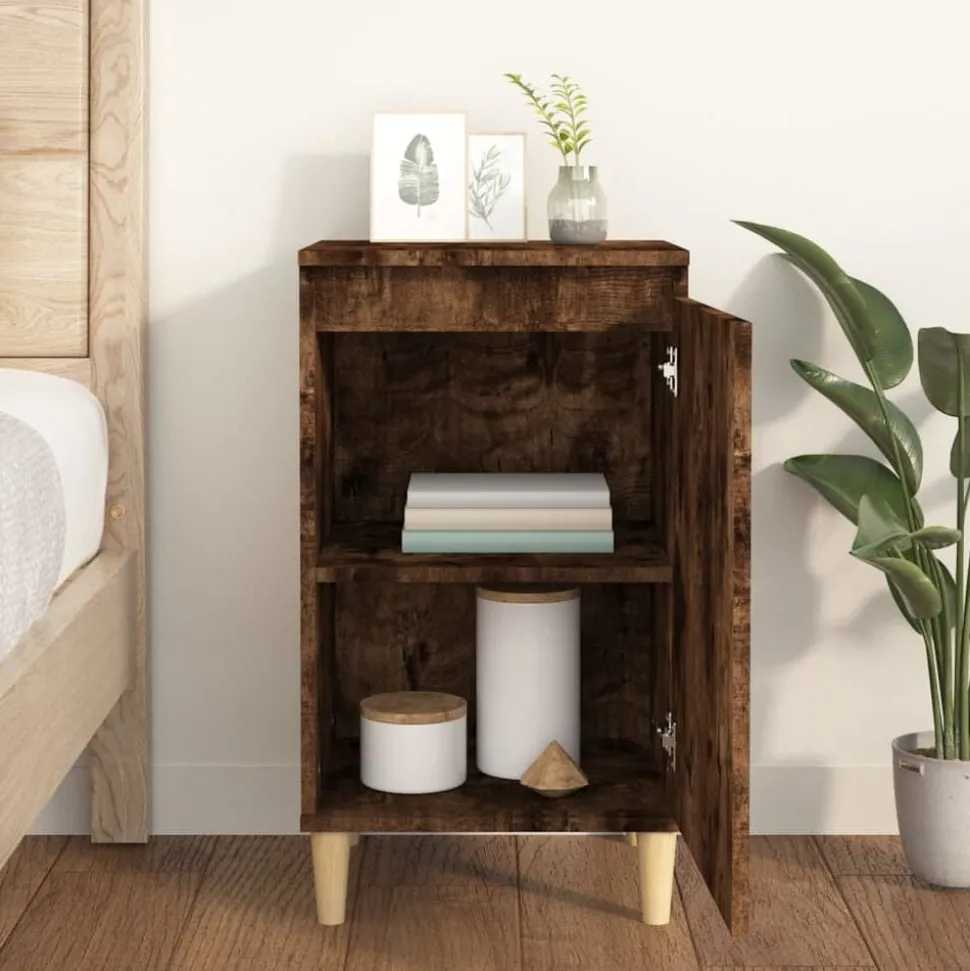 vidaXL Nachtkastje 40x35x70 cm bewerkt hout gerookt eikenkleurig