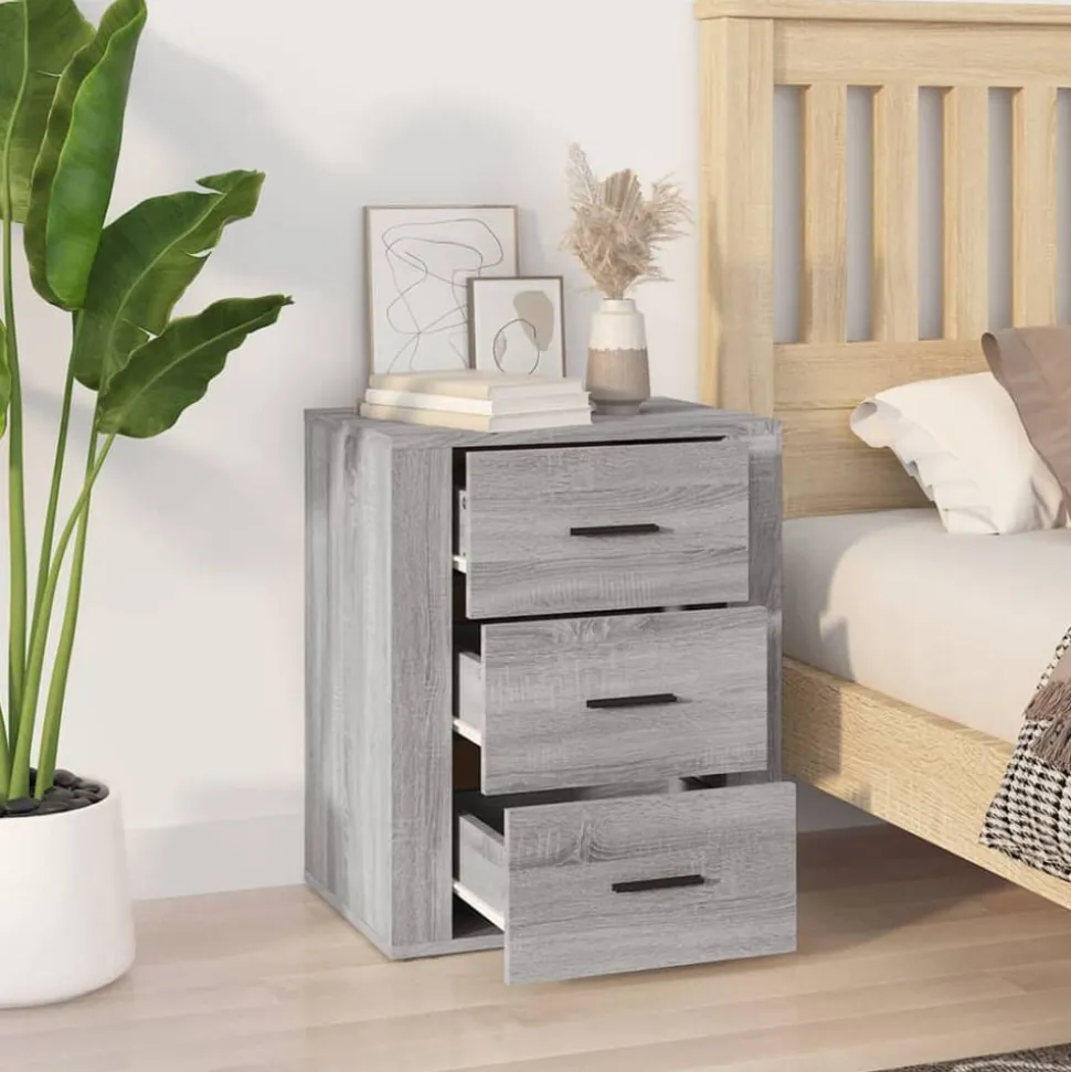 vidaXL Nachtkastje 50x36x60 cm bewerkt hout grijs sonoma eikenkleurig