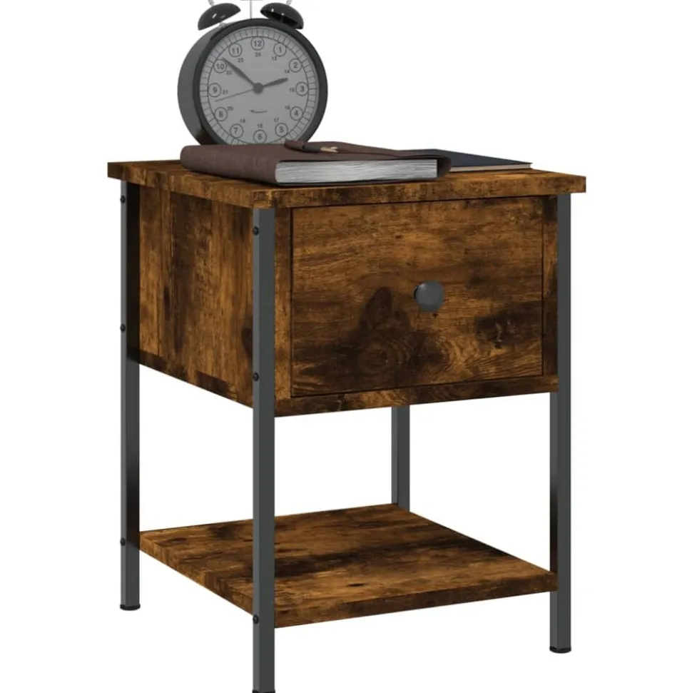 vidaXL Nachtkastje 34x35,5x45 cm bewerkt hout gerookt eikenkleurig