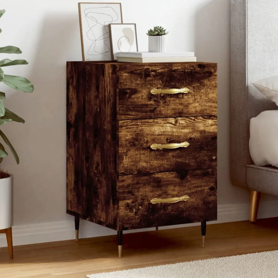 vidaXL Nachtkastje 40x40x66 cm bewerkt hout gerookt eikenkleurig
