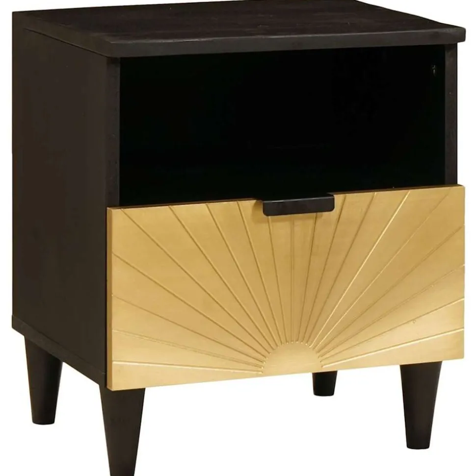 vidaXL Nachtkastje Zwart en Goud 40 x 33 x 46 cm Massief acaciahout