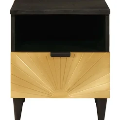 vidaXL Nachtkastje Zwart en Goud 40 x 33 x 46 cm Massief acaciahout