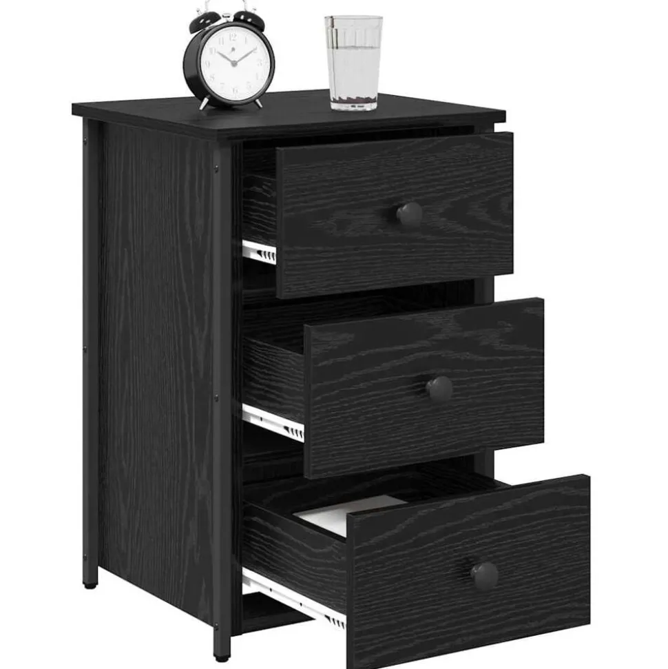 vidaXL Nachtkastje Zwart Eiken 40 x 36 x 60 cm Massief Gerecycled Hout