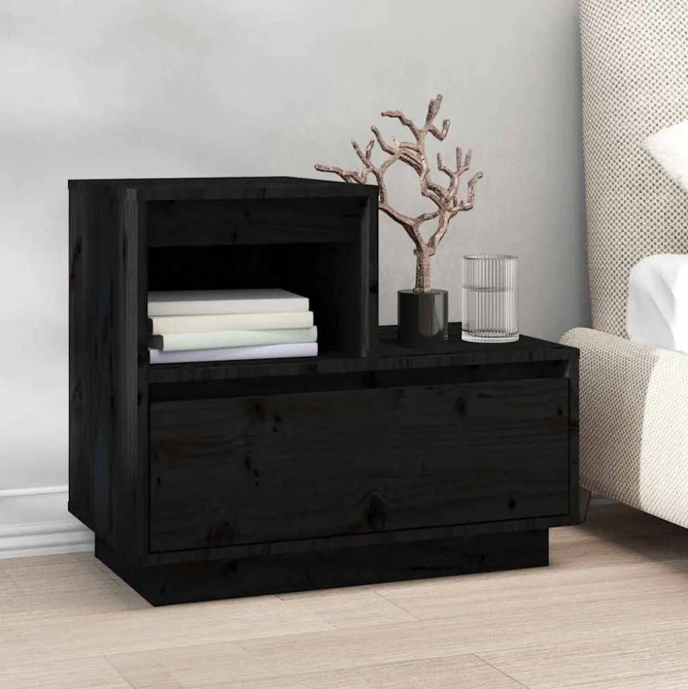 vidaXL Nachtkastjes 2 st 60x34x51 cm massief grenenhout zwart