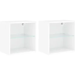 vidaXL Nachtkastjes met LED's 2 st wandgemonteerd wit