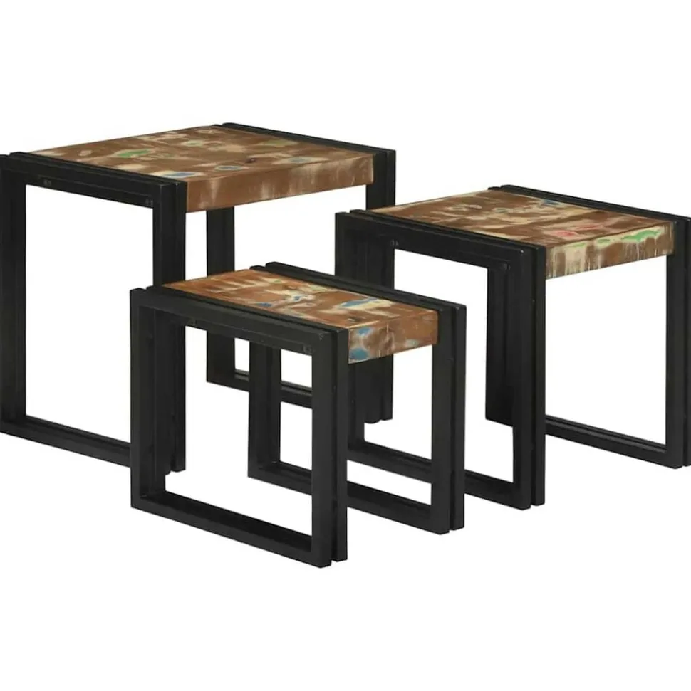 vidaXL Nesttafel 3 pcs Massief hergebruikt Hout en Metaal