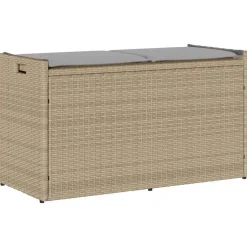 vidaXL Opbergbank met kussen voor buiten 100 cm poly rattan beige