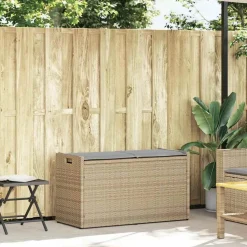 vidaXL Opbergbank met kussen voor buiten 100 cm poly rattan beige