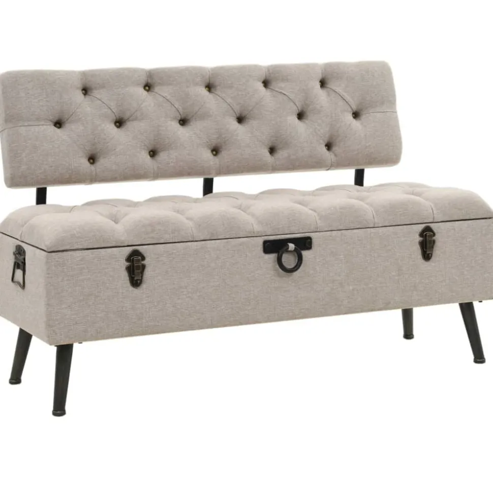 vidaXL Opbergbank met rugleuning 110 cm stof crèmekleurig