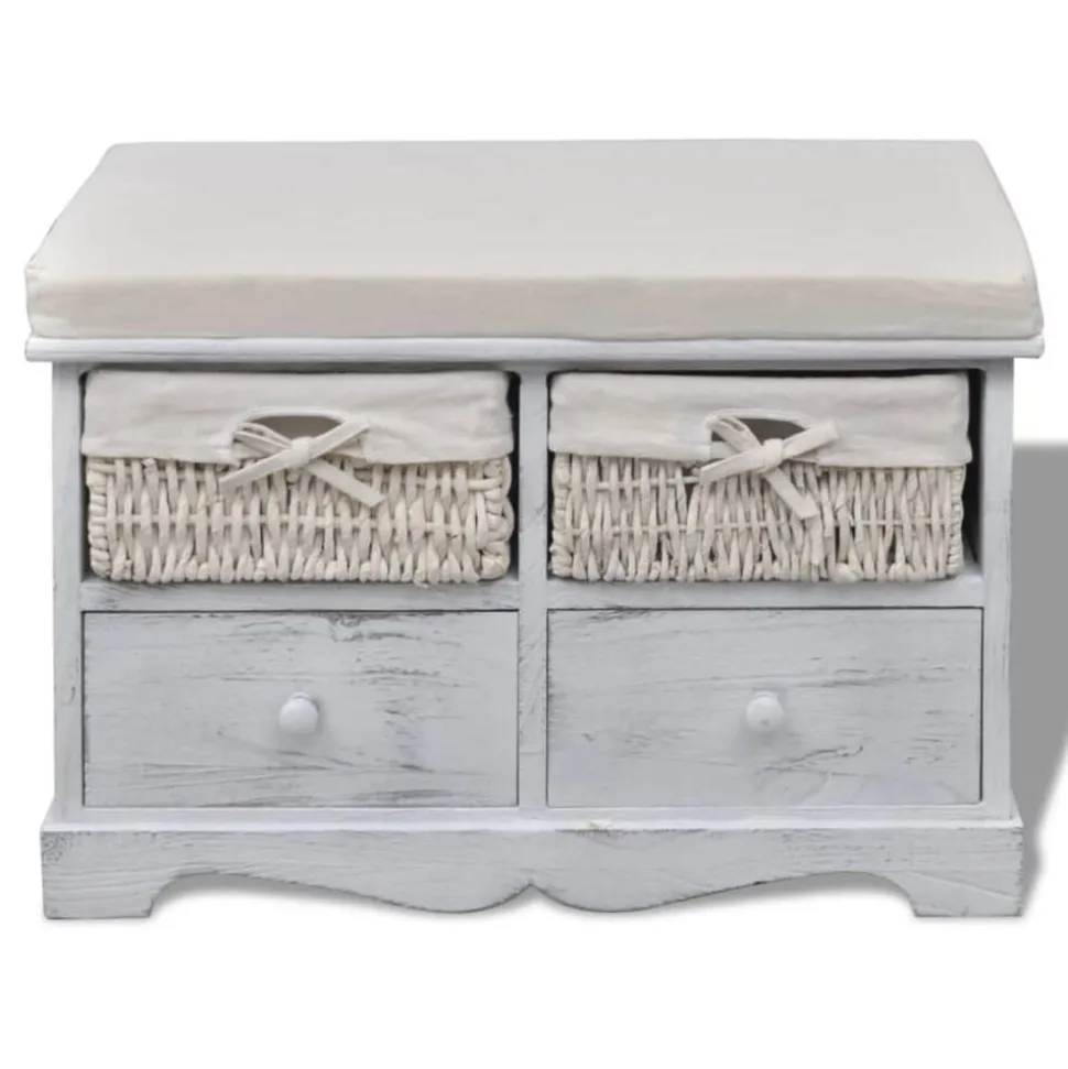 vidaXL Opbergbank 62x33x42 cm paulowniahout wit