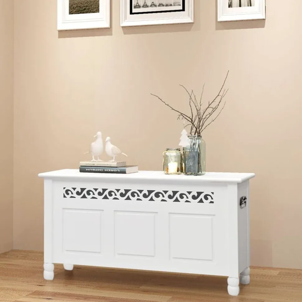 vidaXL Opbergbankje barokstijl MDF wit