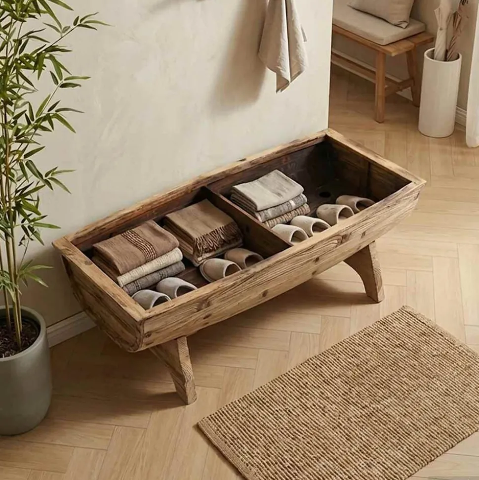 vidaXL Opbergbankje 103x51x44 cm massief hout en stof