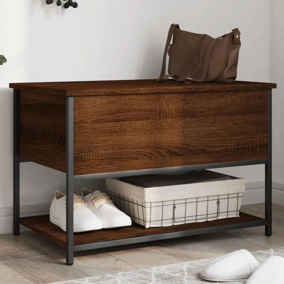 vidaXL Opbergbankje 70x42,5x47 cm bewerkt hout bruin eikenkleur