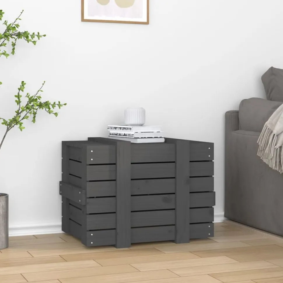 vidaXL Opbergbox 58x40,5x42 cm massief grenenhout grijs