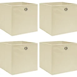 vidaXL Opbergboxen 4 st 32x32x32 cm stof crèmekleurig