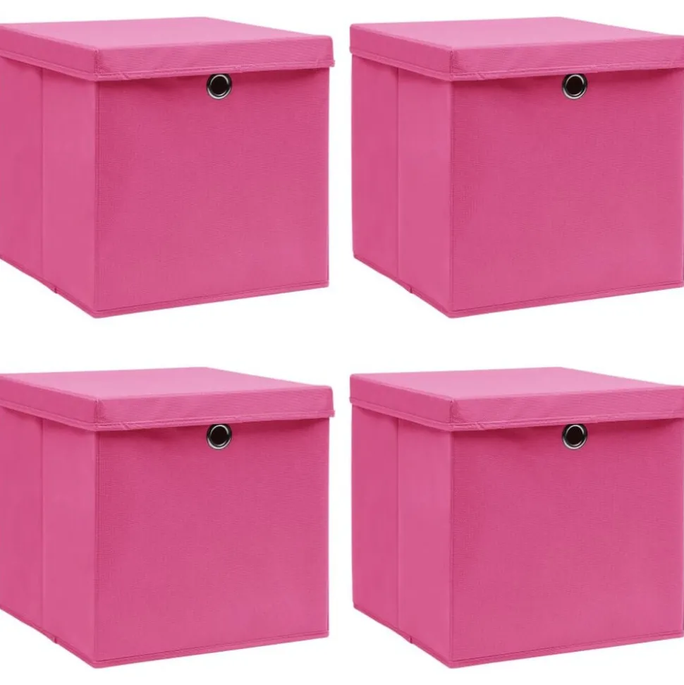 vidaXL Opbergboxen met deksel 4 st 32x32x32 cm stof roze