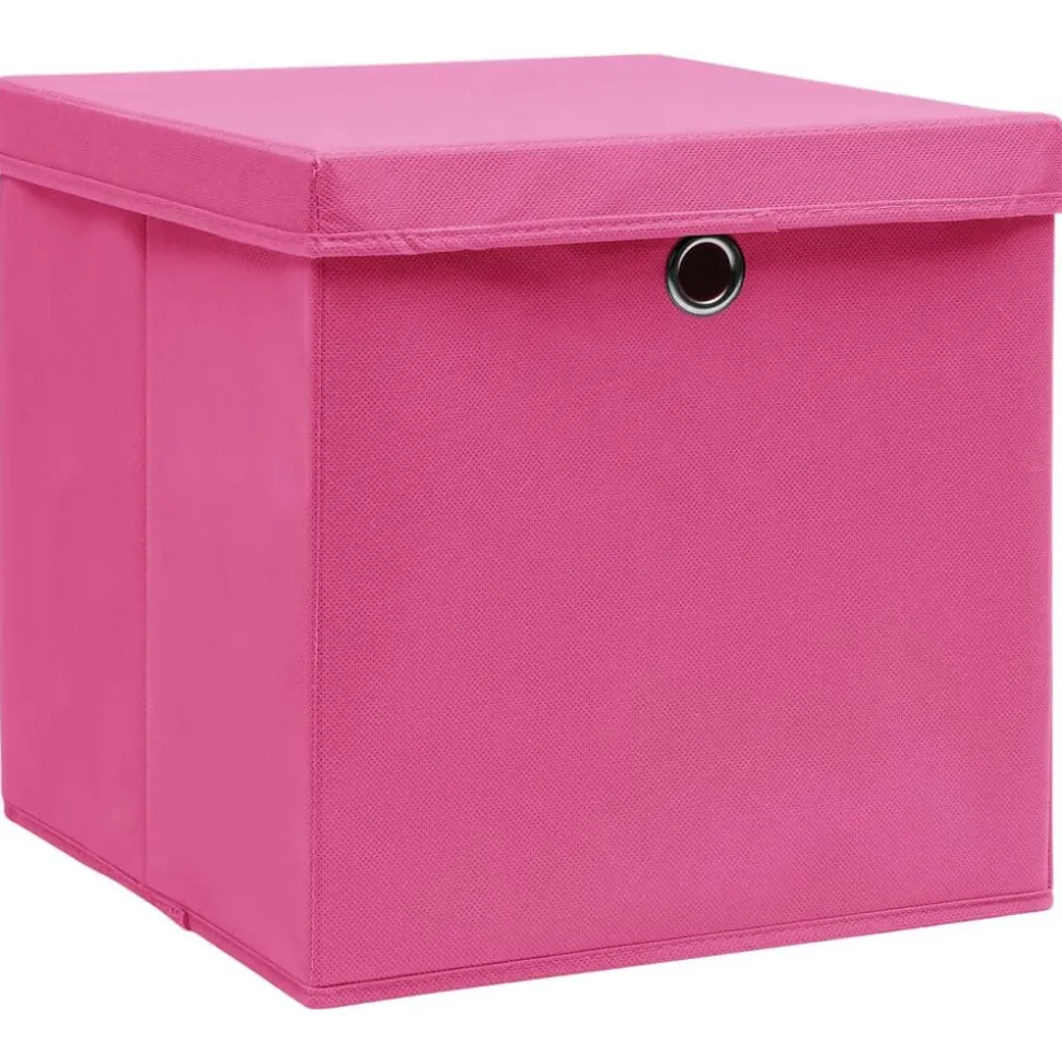 vidaXL Opbergboxen met deksel 4 st 32x32x32 cm stof roze