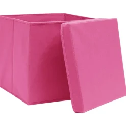 vidaXL Opbergboxen met deksel 4 st 32x32x32 cm stof roze