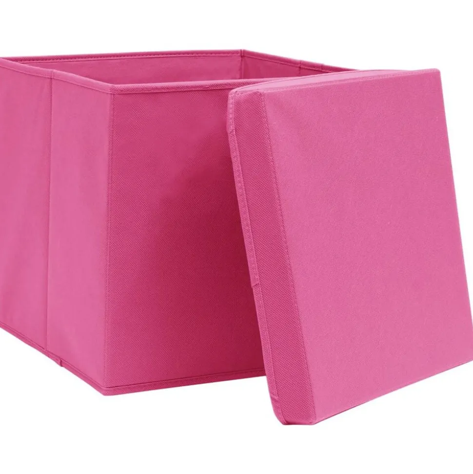 vidaXL Opbergboxen met deksel 4 st 32x32x32 cm stof roze
