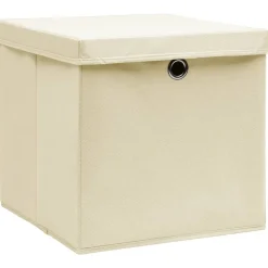 vidaXL Opbergboxen met deksel 4 st 28x28x28 cm crèmekleurig