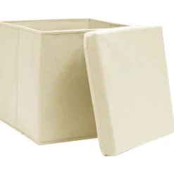 vidaXL Opbergboxen met deksel 4 st 28x28x28 cm crèmekleurig