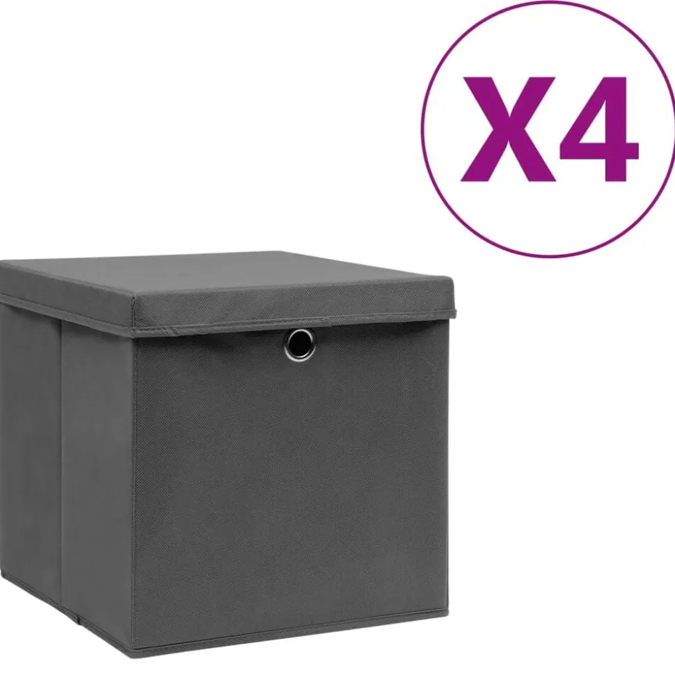 vidaXL Opbergboxen met deksel 4 st 28x28x28 cm zwart