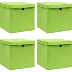 vidaXL Opbergboxen met deksel 4 st 32x32x32 cm stof groen