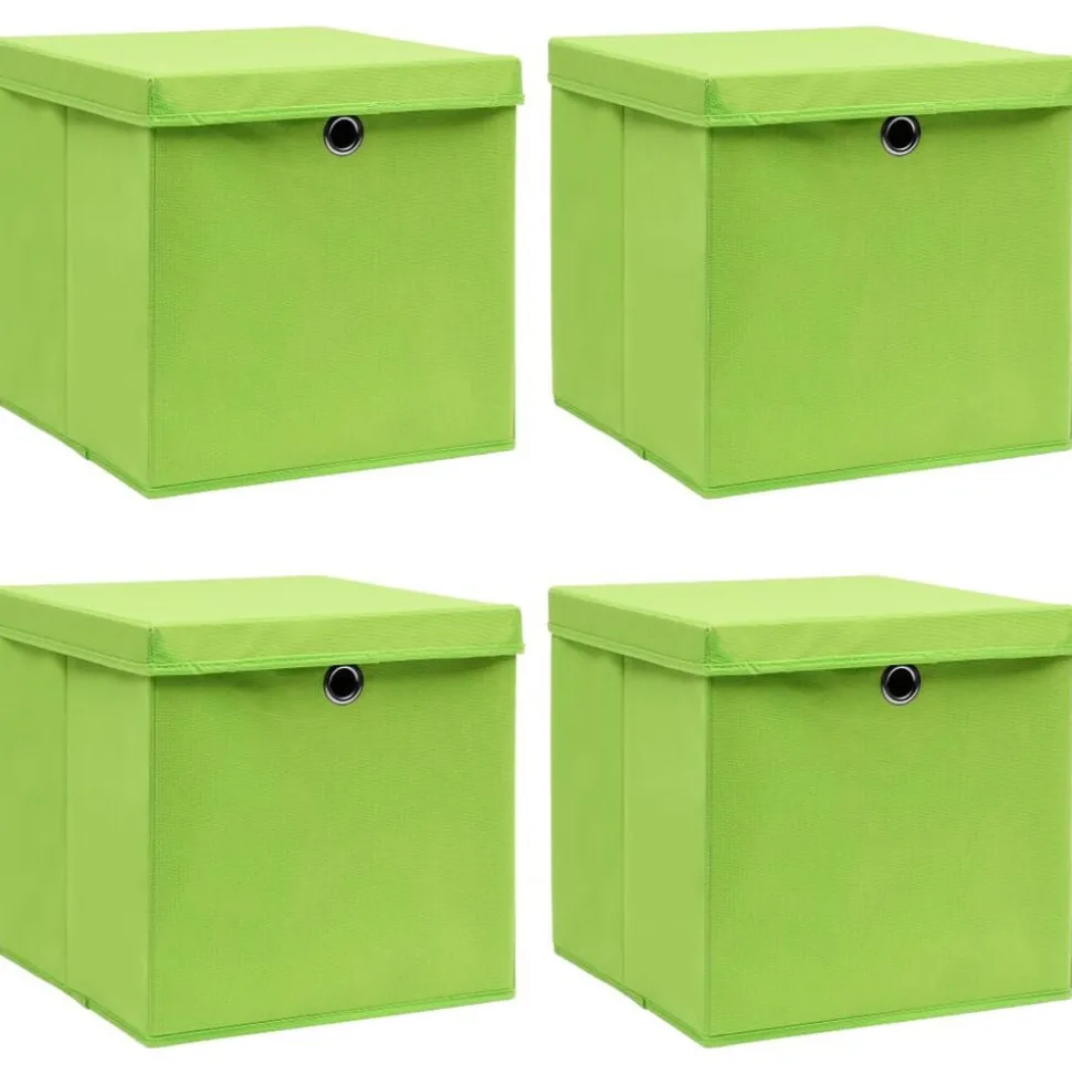 vidaXL Opbergboxen met deksel 4 st 32x32x32 cm stof groen