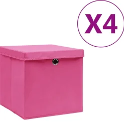 vidaXL Opbergboxen met deksel 4 st 28x28x28 cm roze