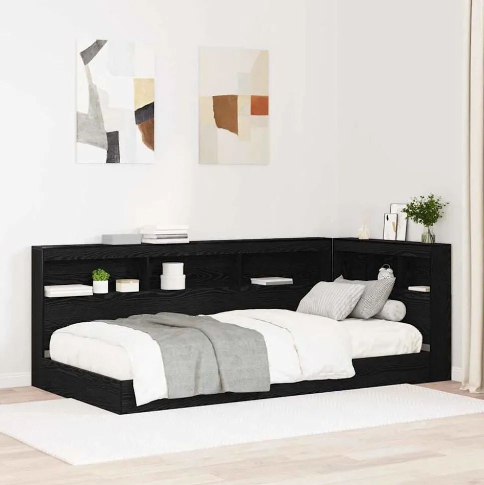 vidaXL Opberghoofdbord met plank Zwart Eiken 80 cm Bewerkt hout