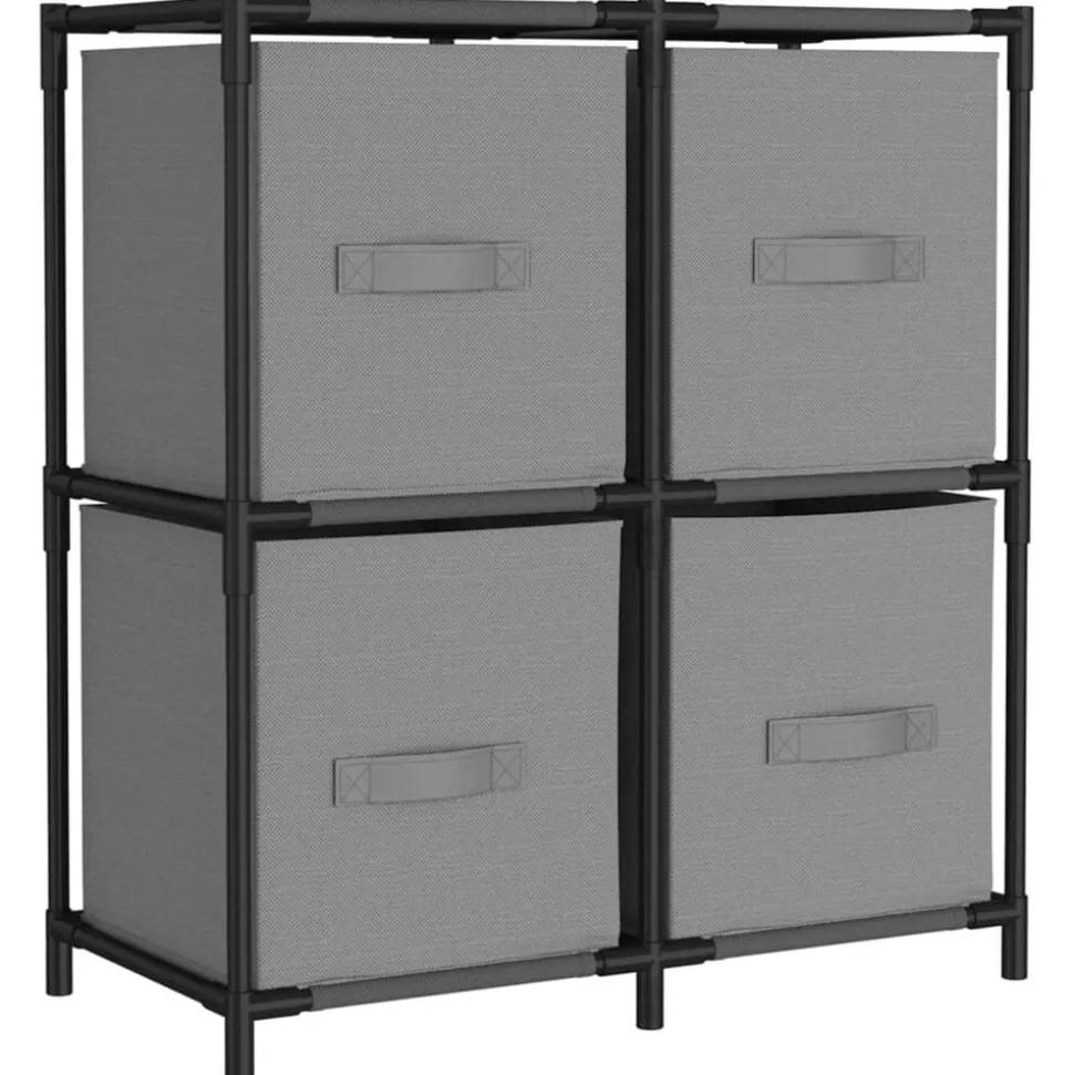 vidaXL Opbergkast met 4 stoffen manden 63x30x71 cm staal grijs
