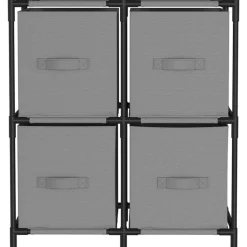vidaXL Opbergkast met 4 stoffen manden 63x30x71 cm staal grijs