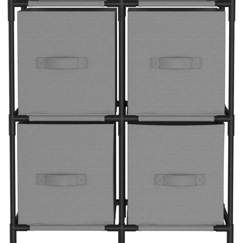 vidaXL Opbergkast met 4 stoffen manden 63x30x71 cm staal grijs