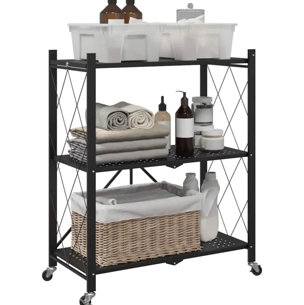 vidaXL Opbergplank op wielen zwart 71x34x88 cm staal