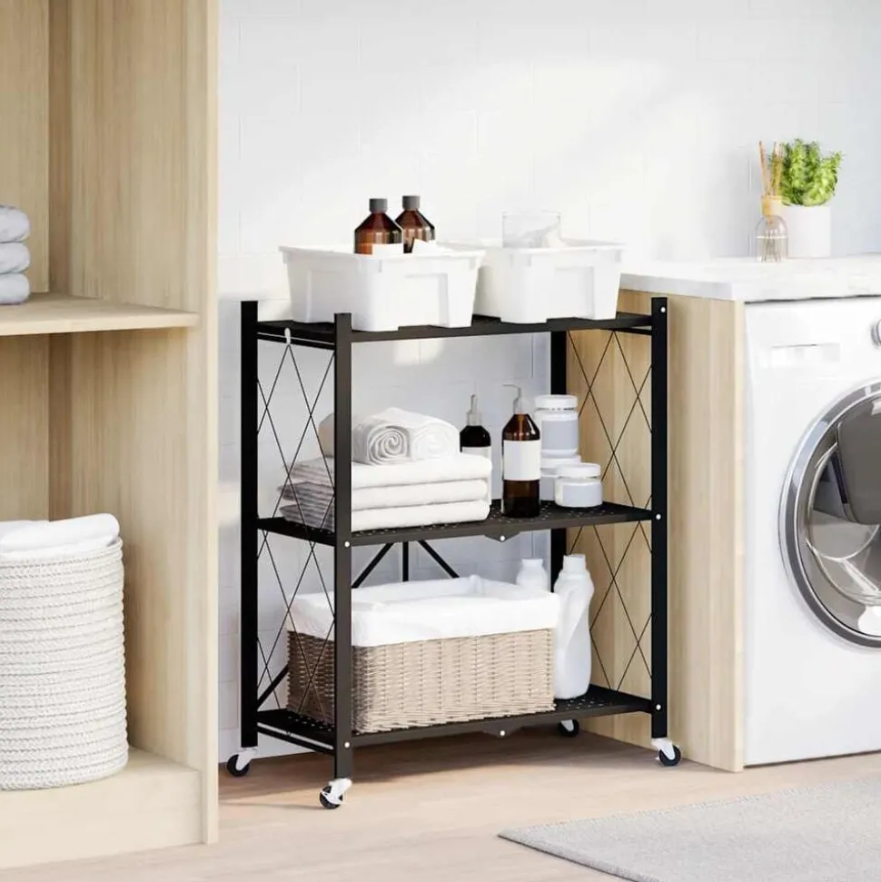 vidaXL Opbergplank op wielen zwart 71x34x88 cm staal