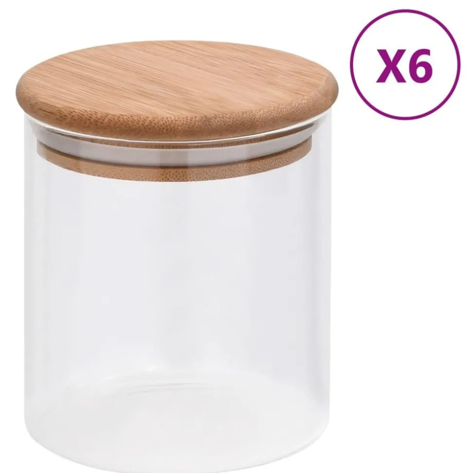 vidaXL Opbergpotten met bamboe deksel 6 st 600 ml glas