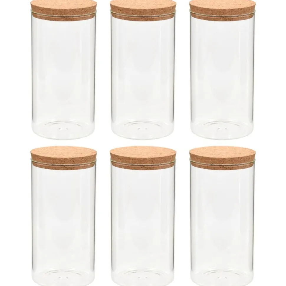 vidaXL Opbergpotten met kurken deksel 6 st 1400 ml glas