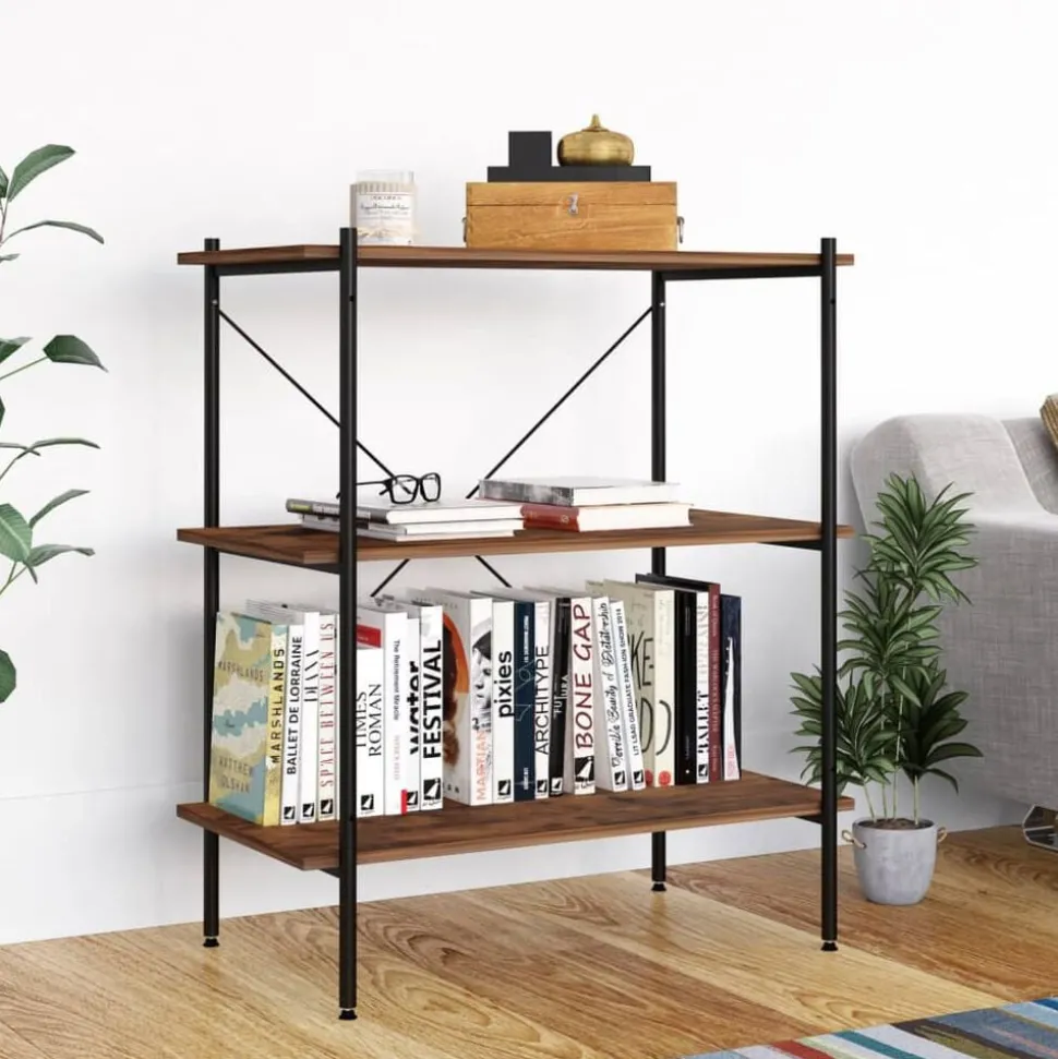 vidaXL Opbergrek 3-laags 80x40x92 cm zwart en naturel