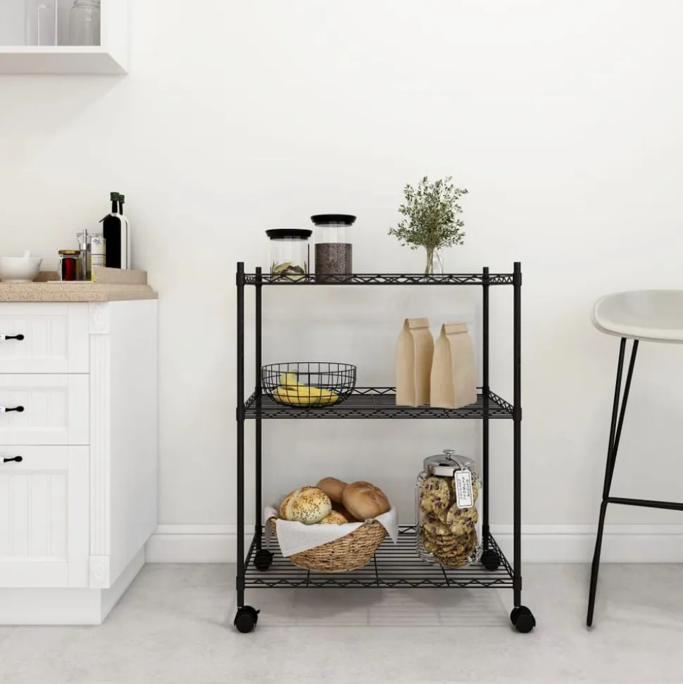 vidaXL Opbergrek met wielen 3-laags 60x35x81 cm 150 kg zwart