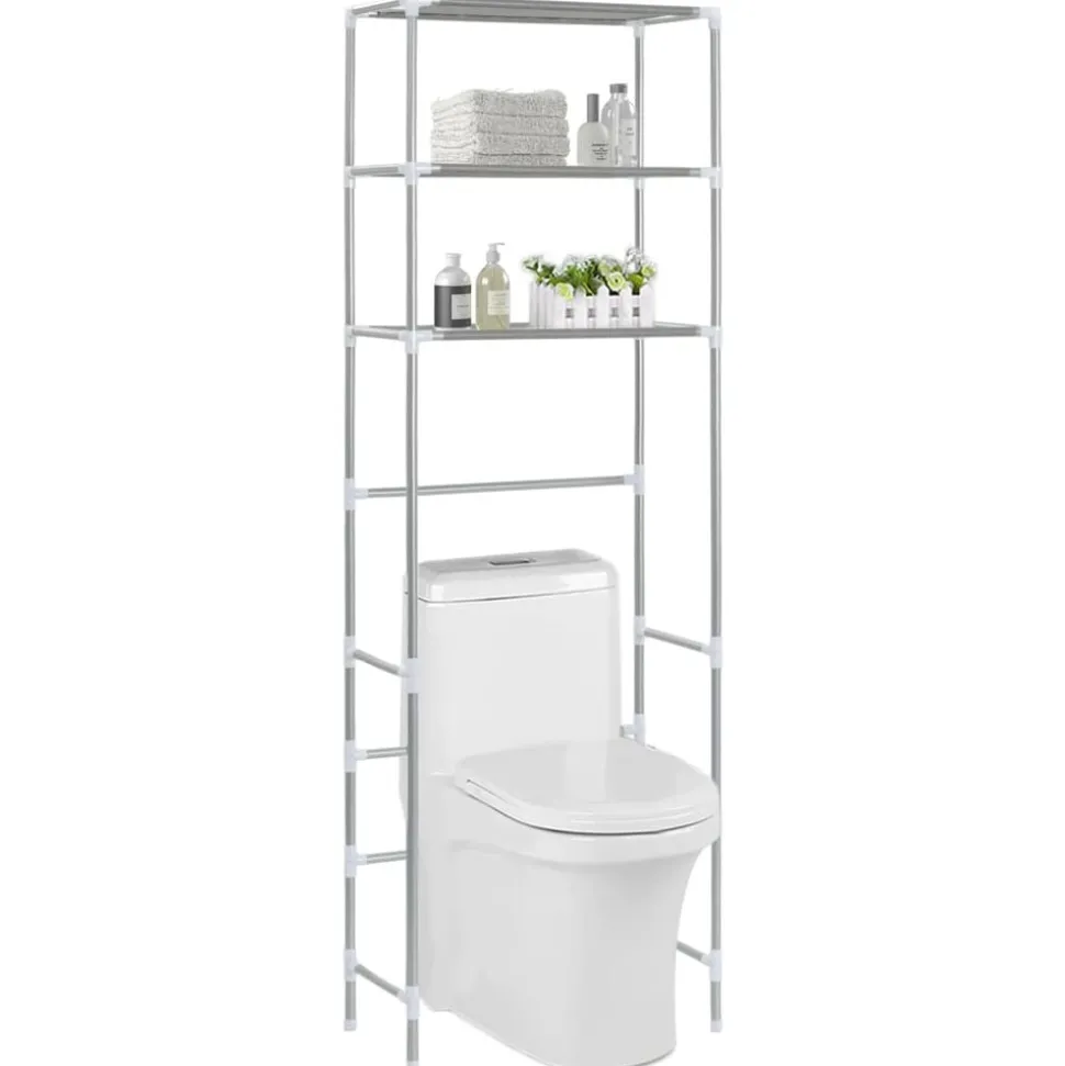 vidaXL Opbergrek voor boven toilet 3-laags 53x28x169 cm zilverkleurig